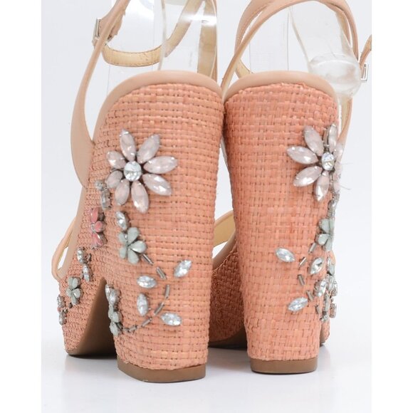 Jessica Simpson Cressia Raffia Rhinestone Flowers Platform Sandals Size 8.5 - Picture 6 of 12